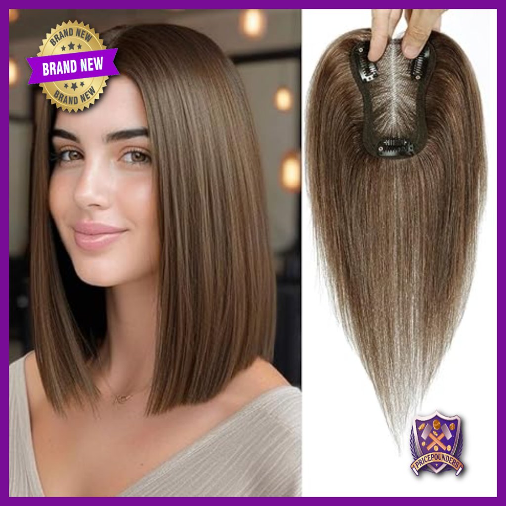 10 Inch Human Hair Topper For Thinning Hair, Glueless Clip-In Hairpiece